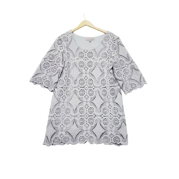 Pretty‎ Angel Tunic Top Dress Crochet Gray Lined Linen Blend Sz XL Feminine Boho - Picture 1 of 10